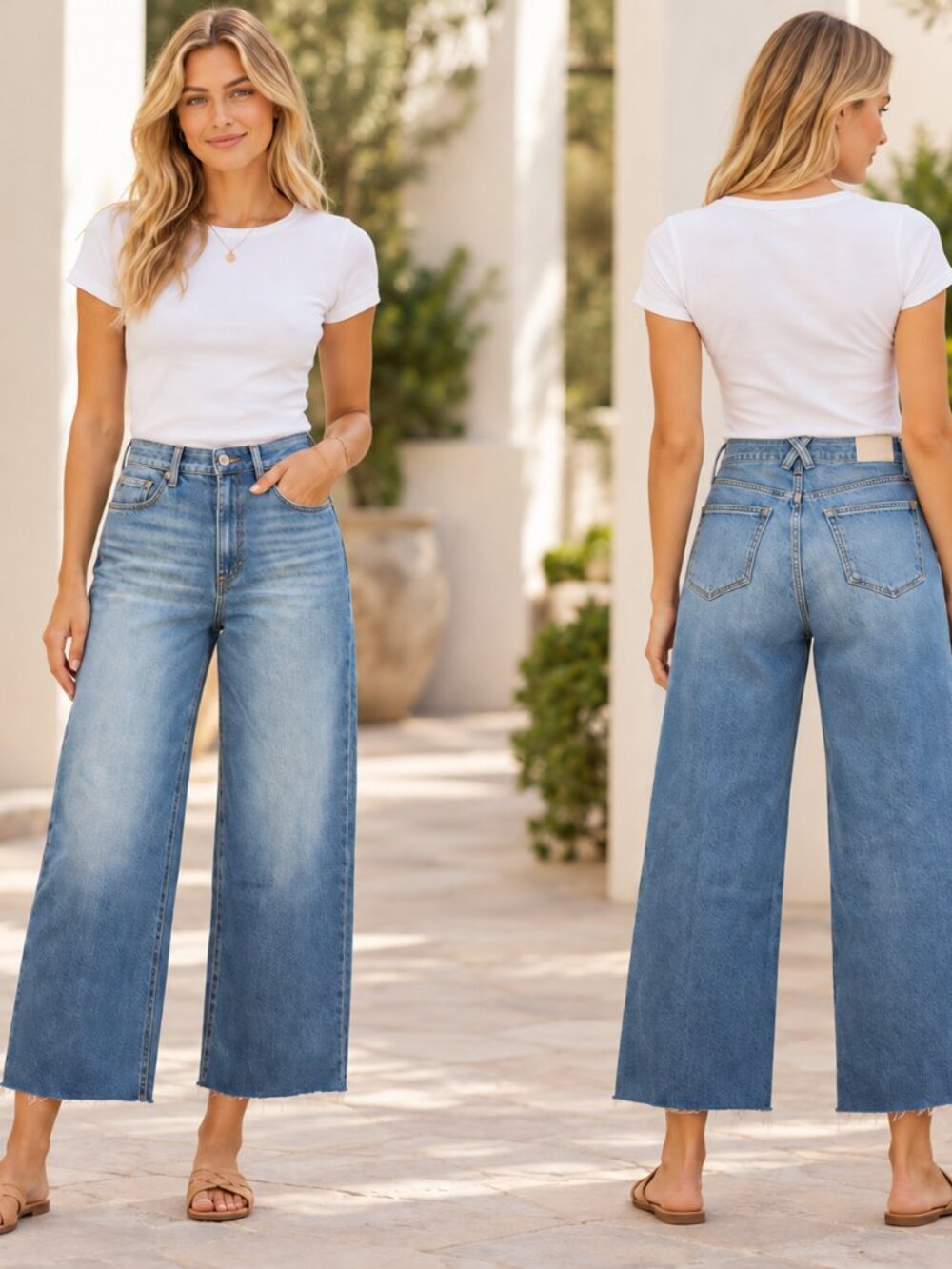 Paige Anessa Ankle Wide Leg Jeans Mana Mana Blue Womens Size 32